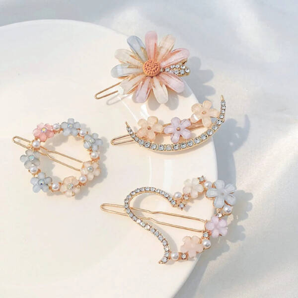 pastel flower hair clips set