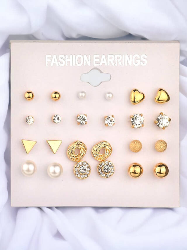 Assorted 12 Pair Stud Earrings Set