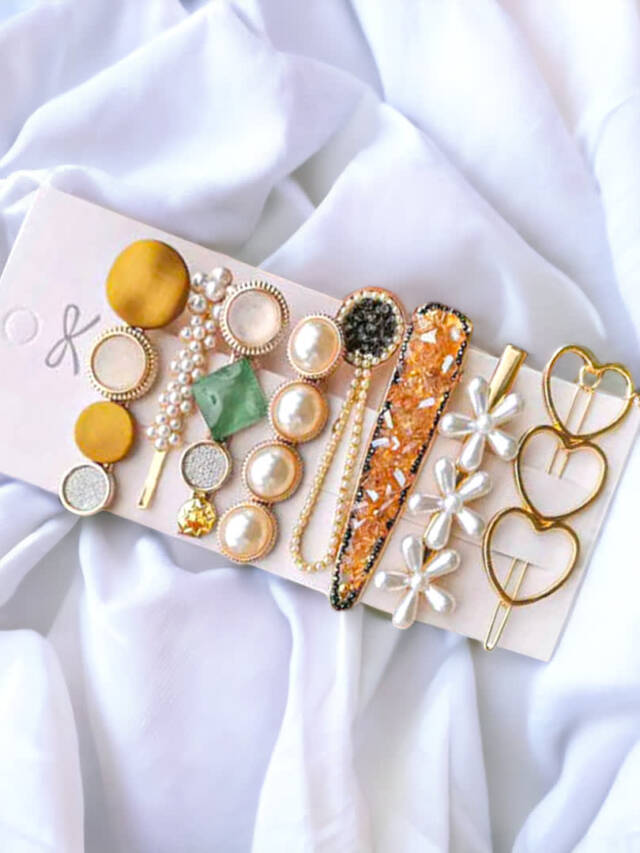 Korean heart and pearl hair clips