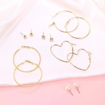 3 stud 3 hoop earrings set