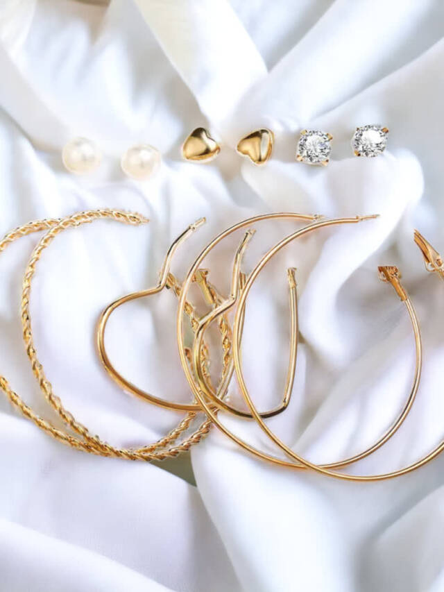3 stud 3 hoop earrings set