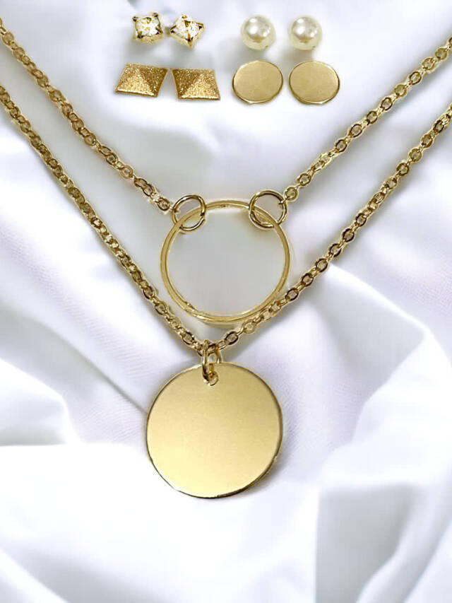 double chain necklace with studs