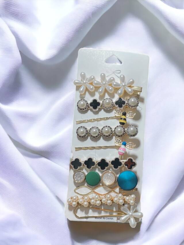 Korean pearl flower hair clips set