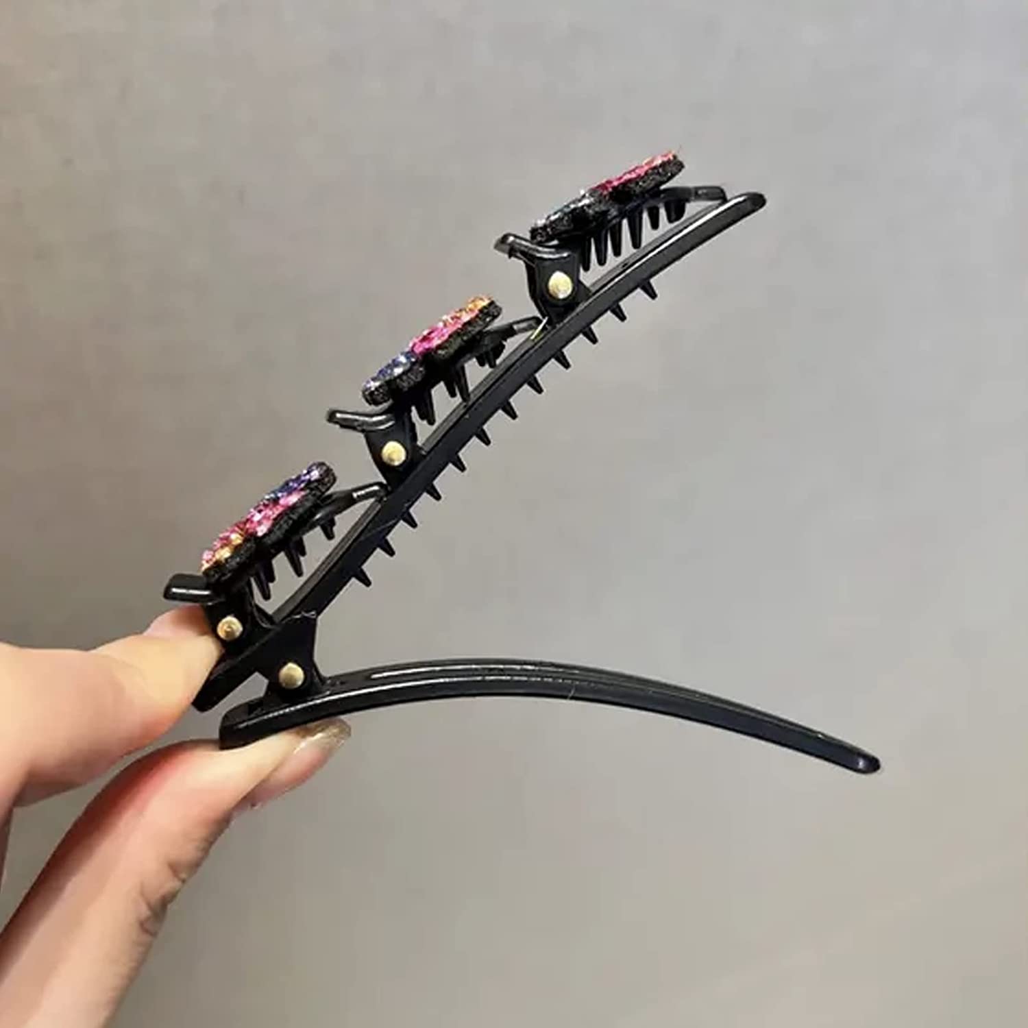 Colorful crystal clover hair clip