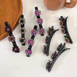 Colorful crystal clover hair clip