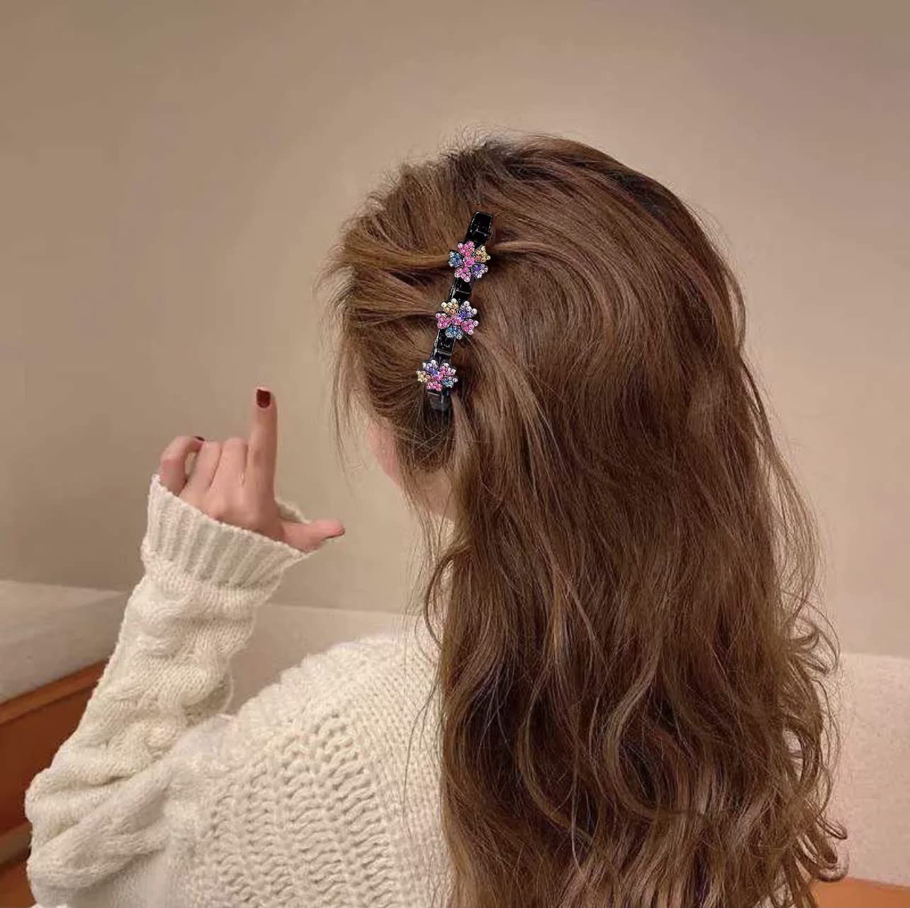 Colorful crystal clover hair clip
