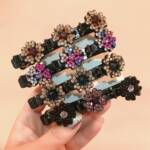 Colorful crystal clover hair clip
