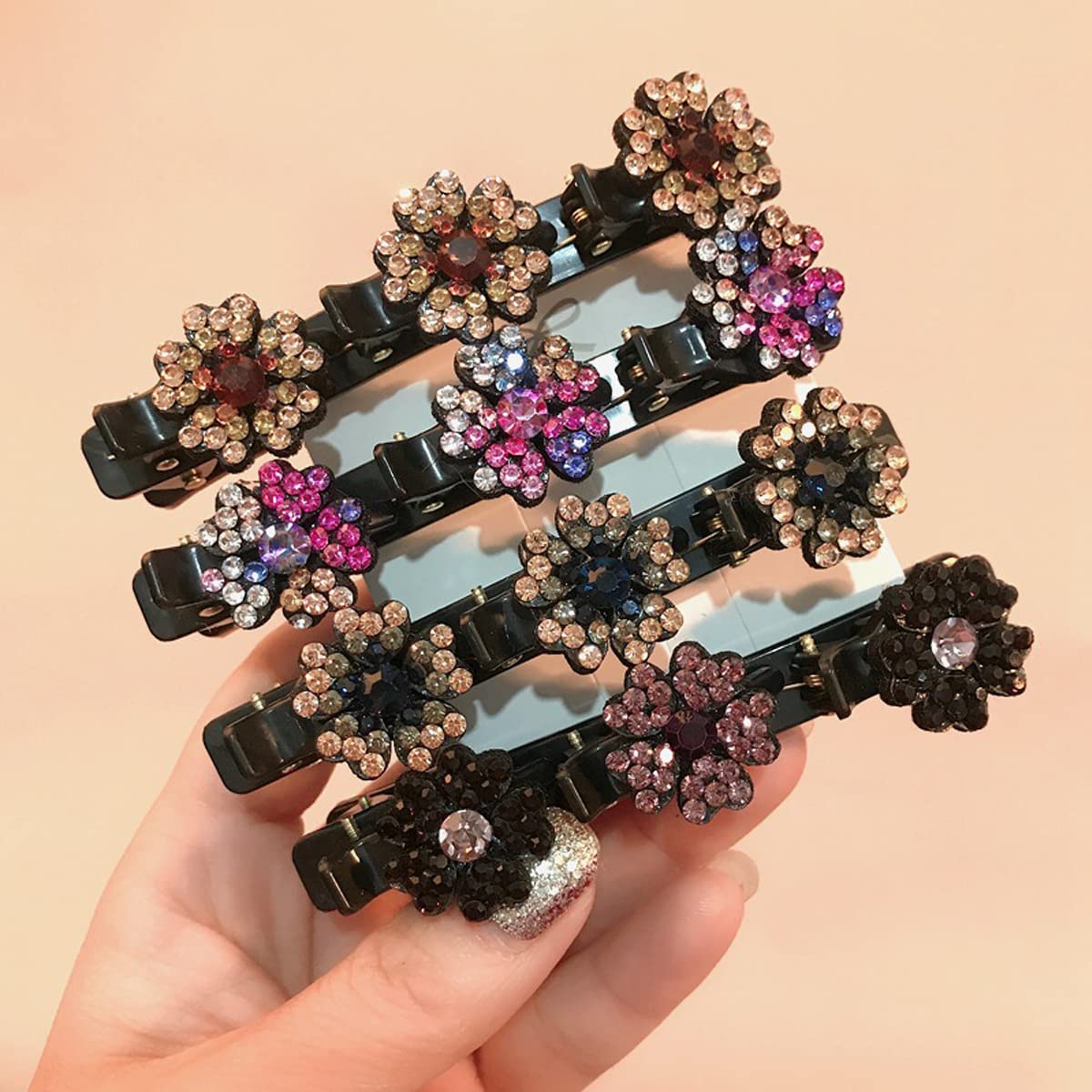 Colorful crystal clover hair clip