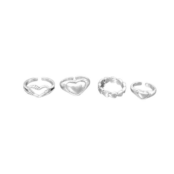 Adjustable Heart Rings Set of 4 Oxidised Rings