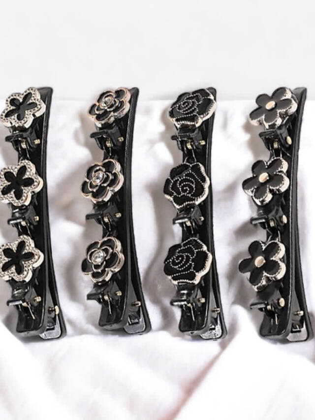 Black floral hair clips