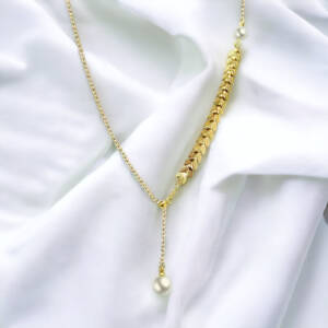 Delicate Gold Y Necklace with Pearl