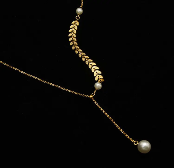 Gold Y Necklace with Pearl