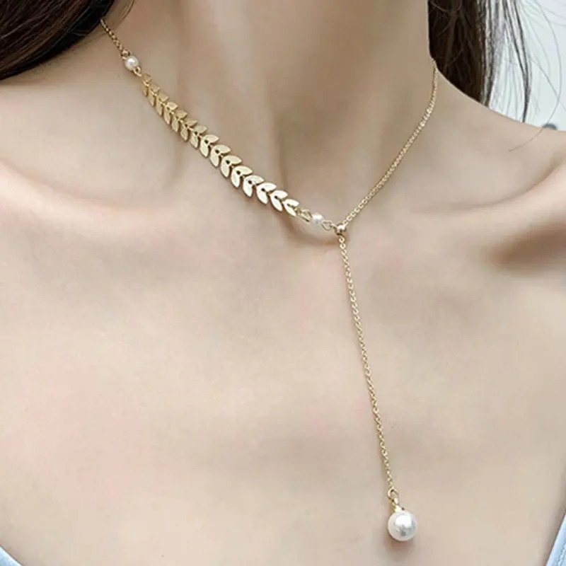 Gold Y Necklace with Pearl Gold Y Necklace with Pearl