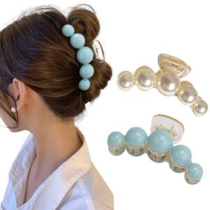 Blue White Pearl Hair Claw Set
