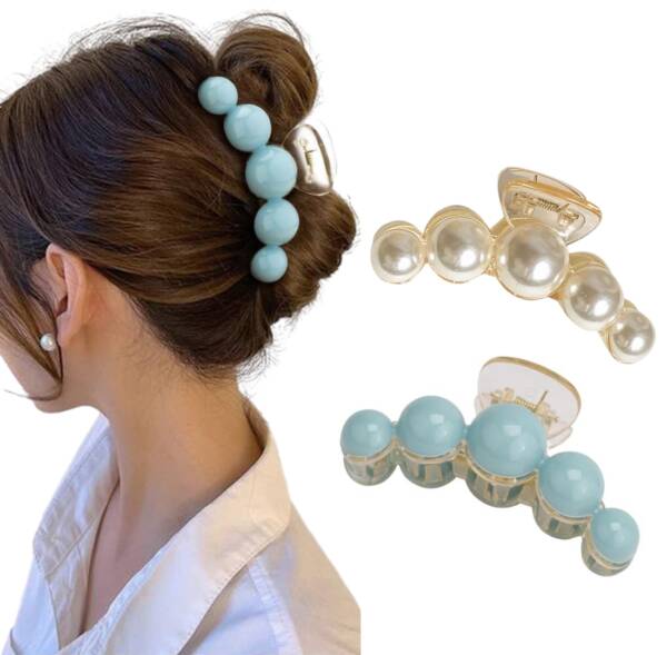 Blue White Pearl Hair Claw Set