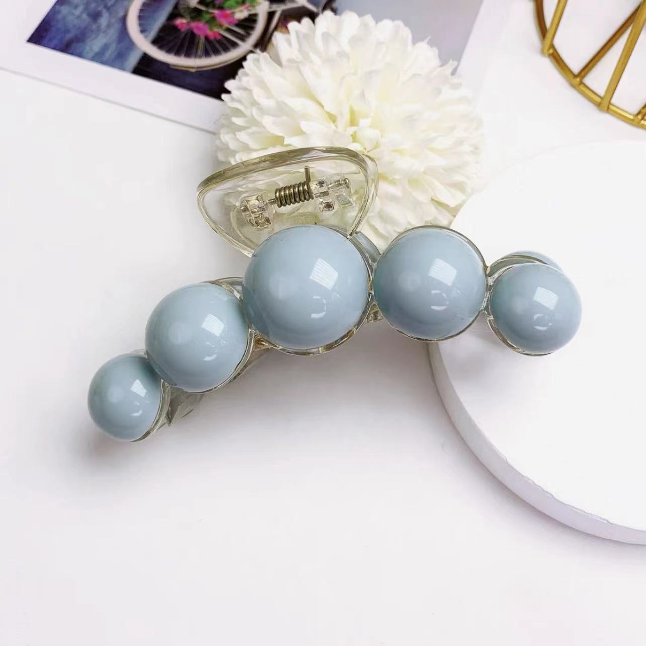 Blue White Pearl Hair Claw Set